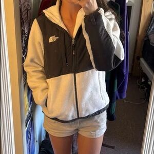The North Face White and Black Sherpa Fleece Zip Hoodie